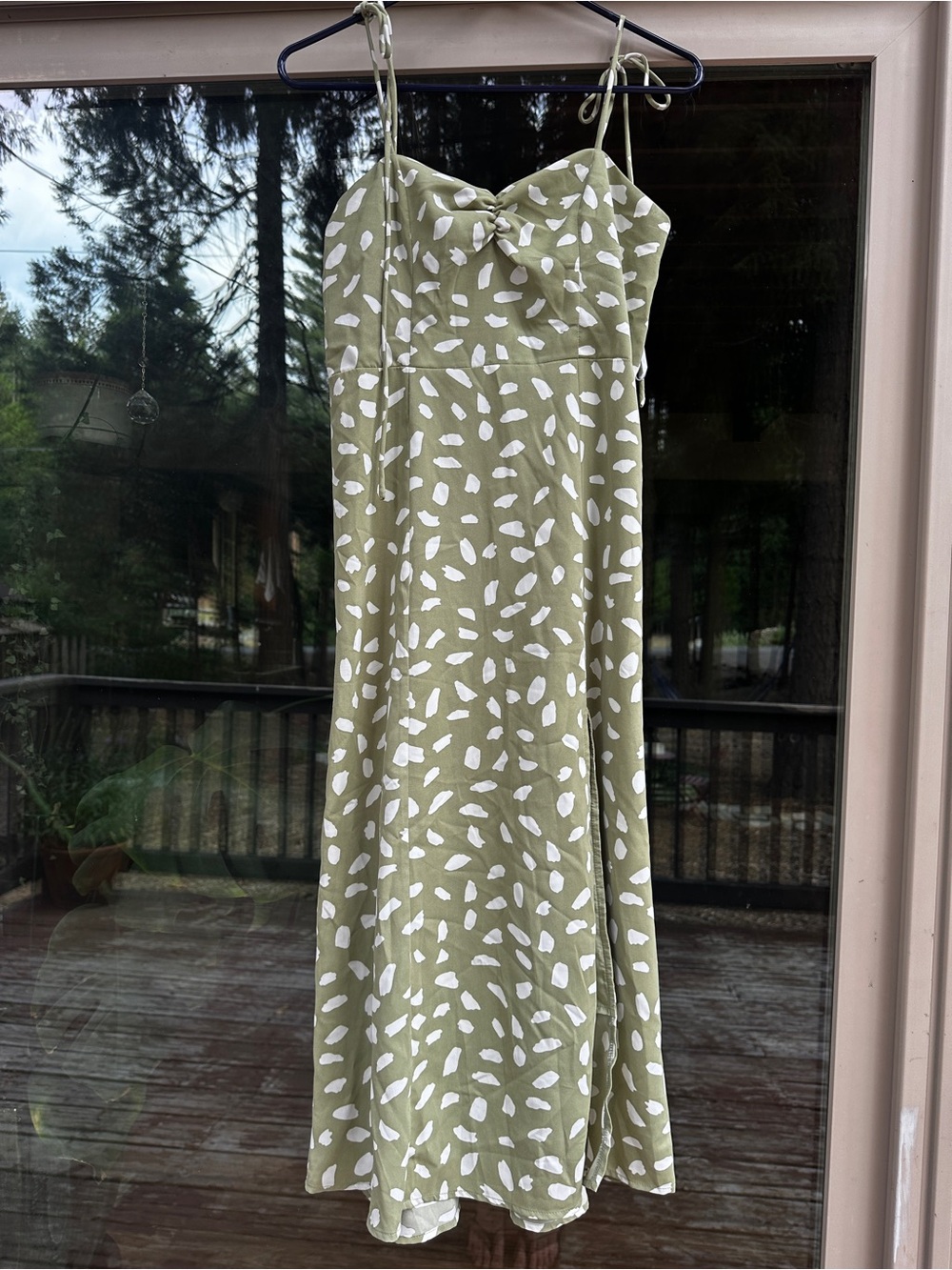 Lulu's Olive Green and White Leaf-Print Slip Dress